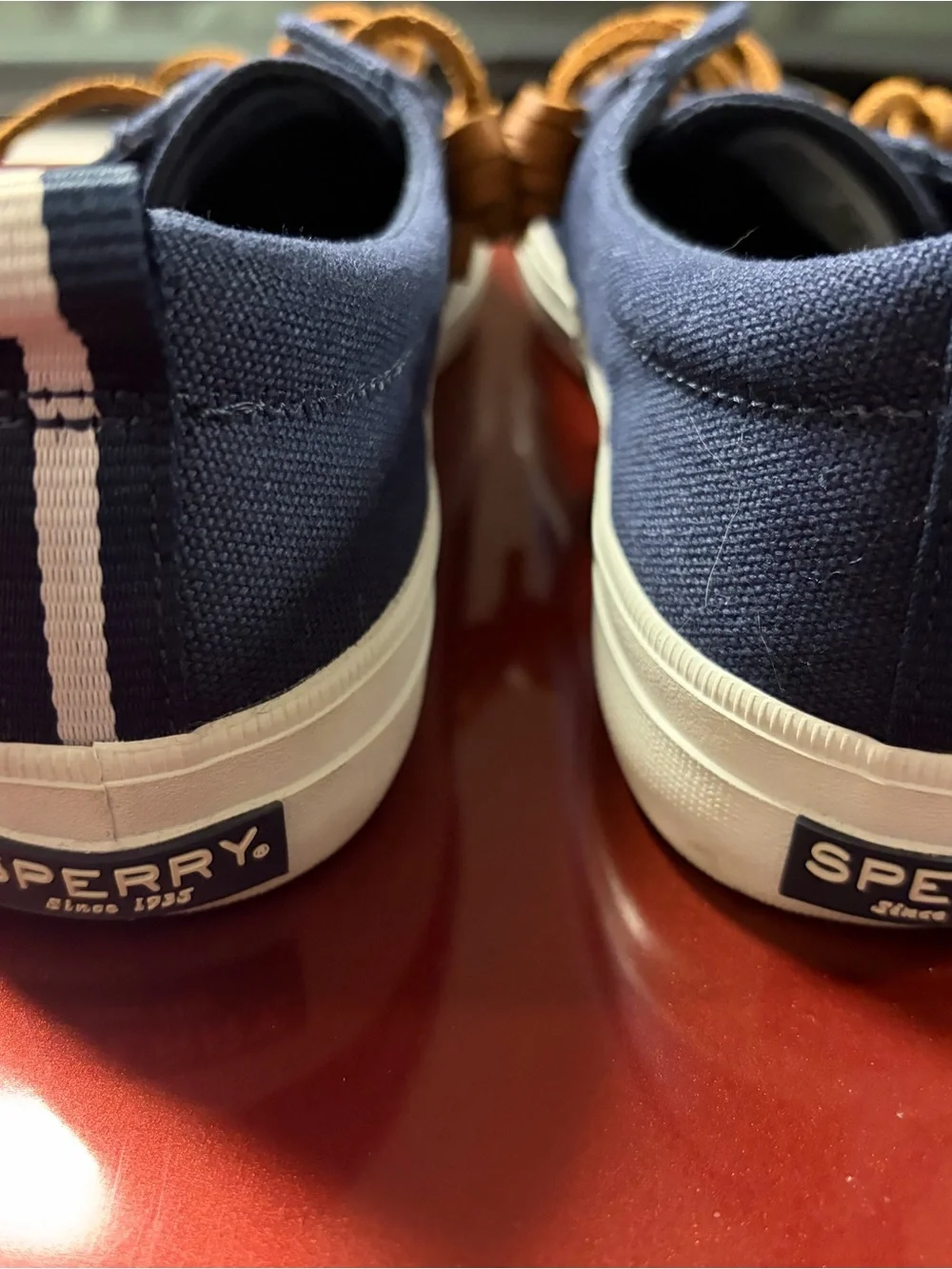 Sperry Navy Canvas Boat Shoes with Tan Laces